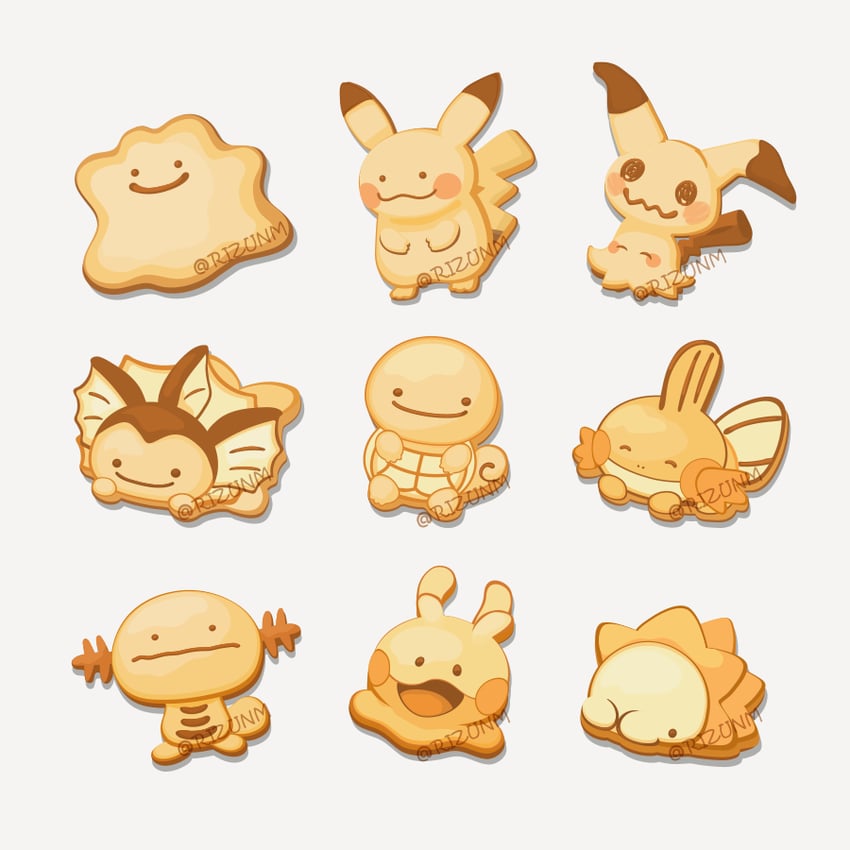 pikachu, mimikyu, squirtle, vaporeon, mudkip, and 4 more (pokemon) drawn by rizu_(rizunm)