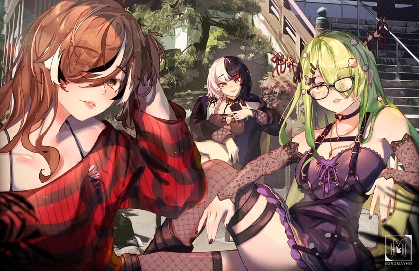 nanashi mumei, ceres fauna, and shiori novella (hololive and 1 more) drawn by koromay_ho