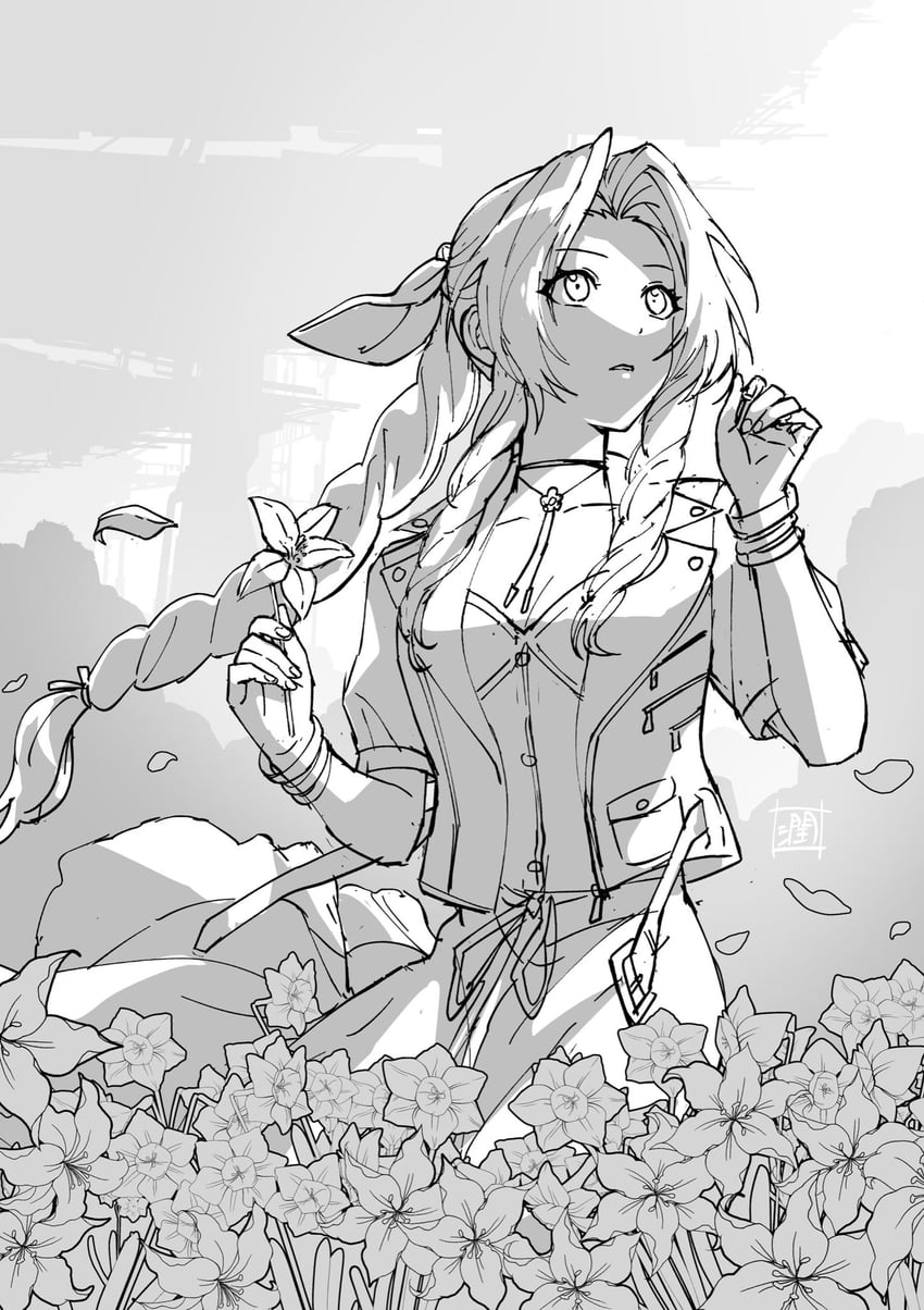 aerith gainsborough (final fantasy and 2 more) drawn by takahashi_jun_(tkjun_m)