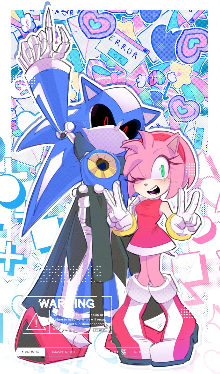 amy rose, metal sonic, and neo metal sonic (sonic and 1 more) drawn by pikative02