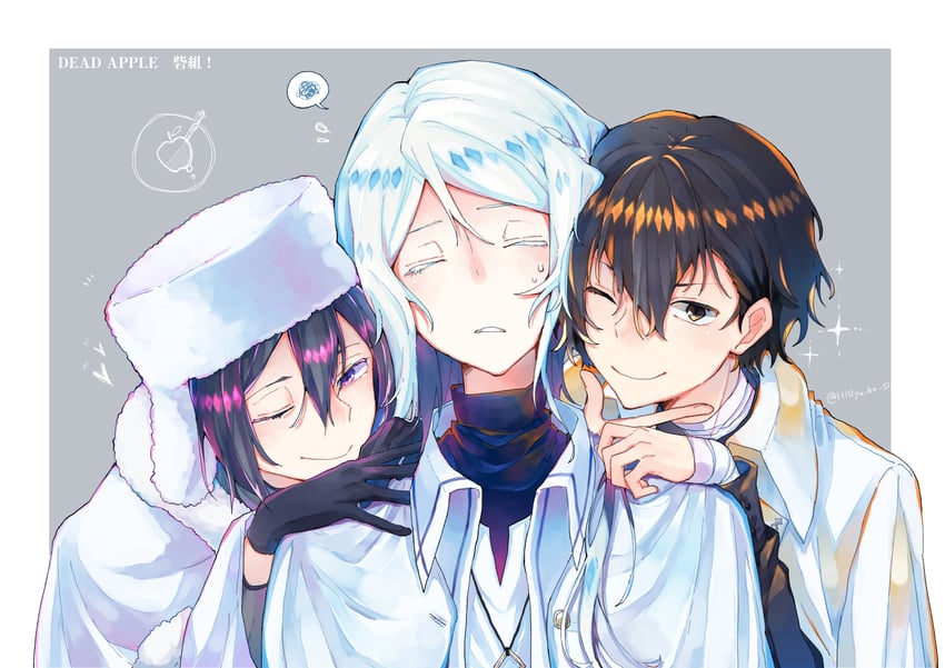 dazai osamu, fyodor dostoyevsky, and shibusawa tatsuhiko (bungou stray dogs) drawn by rinu