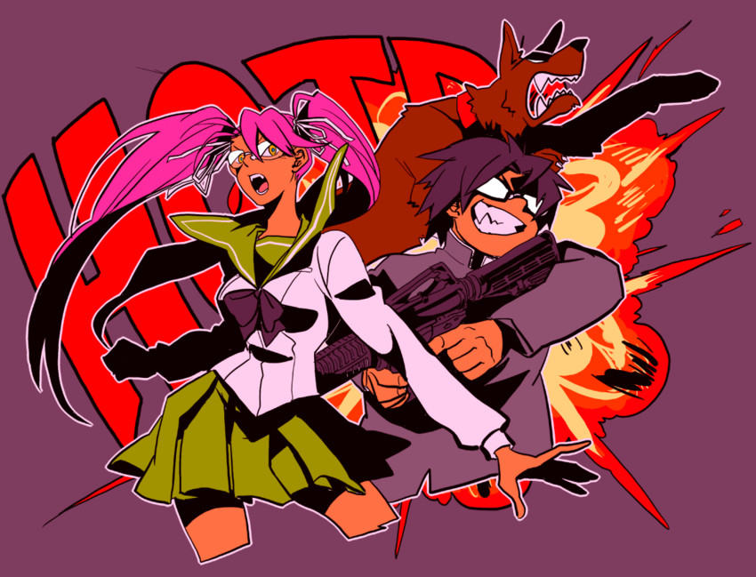 takagi saya and hirano kouta (highschool of the dead) drawn by katou_(hyaena)