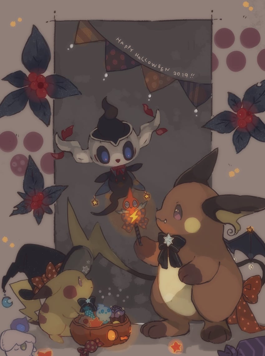 pikachu, rotom, litwick, raichu, vanillite, and 1 more (pokemon) drawn by sukinadake