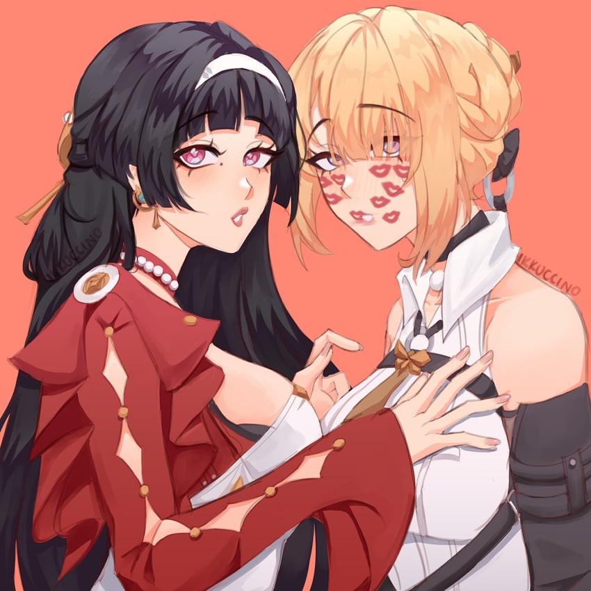 evelyn chevalier and astra yao (zenless zone zero) drawn by ikkuccino