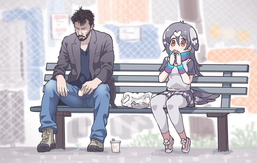 keanu reeves and rock dove (kemono friends and 1 more) drawn by tanaka_kusao