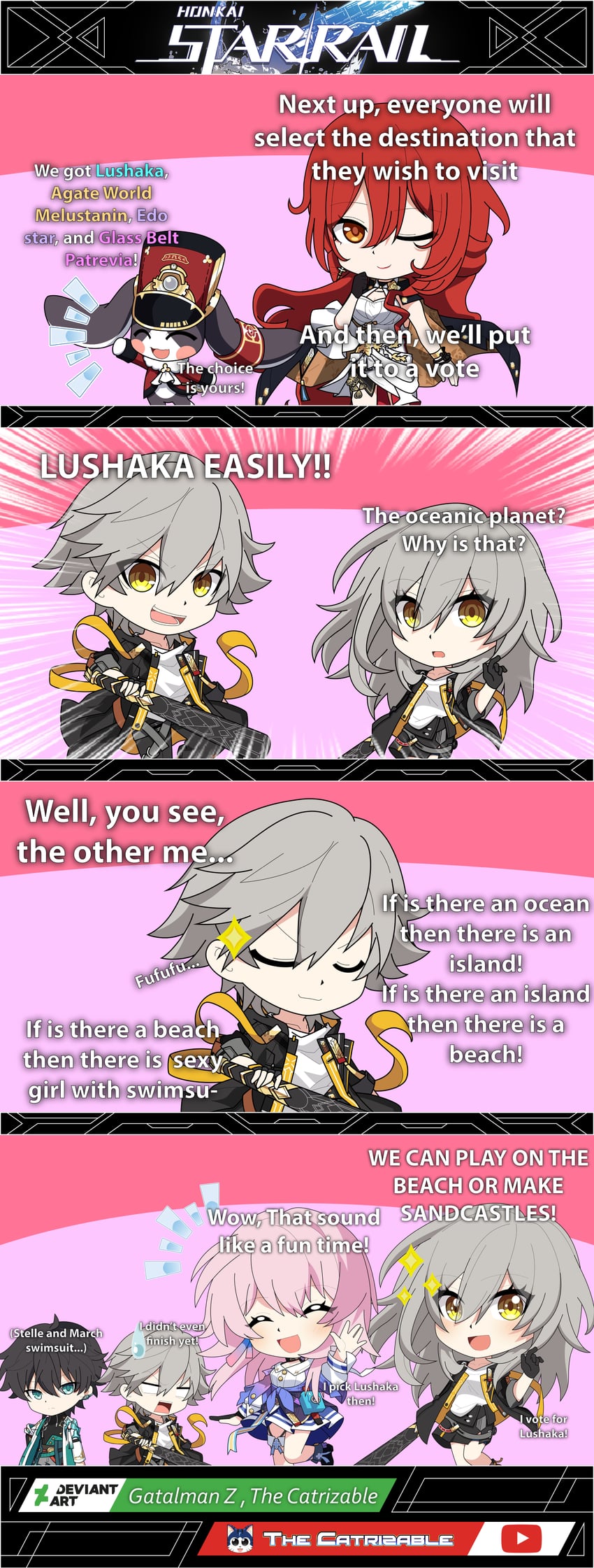 trailblazer, stelle, march 7th, caelus, dan heng, and 2 more (honkai and 1 more) drawn by gatalmanz