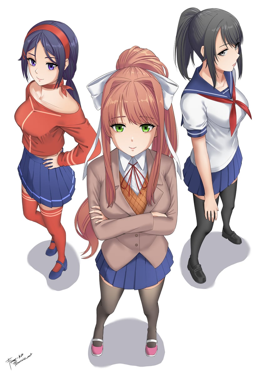 monika, mita, crazy mita, and ayano aishi (doki doki literature club and 2 more) drawn by franz-art