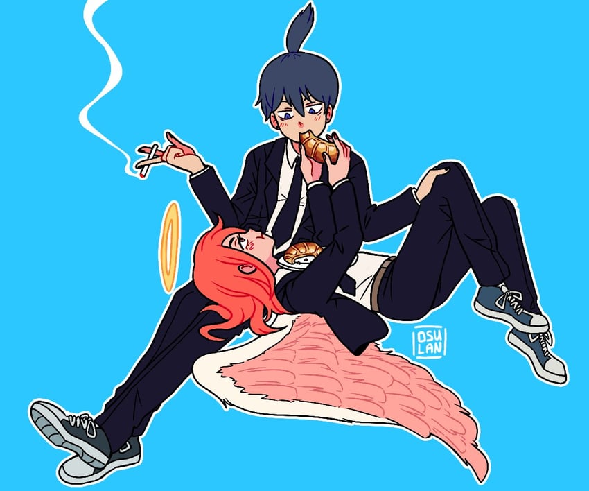 hayakawa aki and angel devil (chainsaw man) drawn by osulan