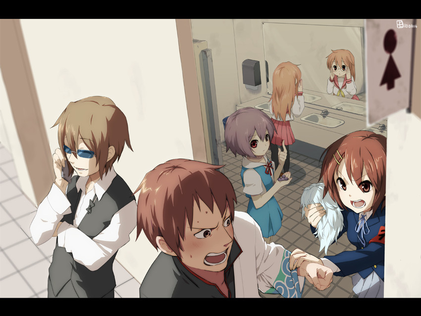 suzumiya haruhi, ayanami rei, nagato yuki, hirasawa yui, asahina mikuru, and 7 more (neon genesis evangelion and 6 more) drawn by a-ka