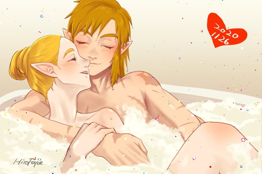 link and princess zelda (the legend of zelda and 1 more) drawn by hirofujie