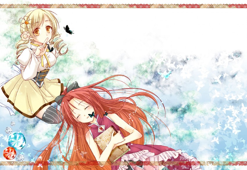 sakura kyoko and tomoe mami (mahou shoujo madoka magica and 1 more) drawn by gomimushi_(dust_to_dust)