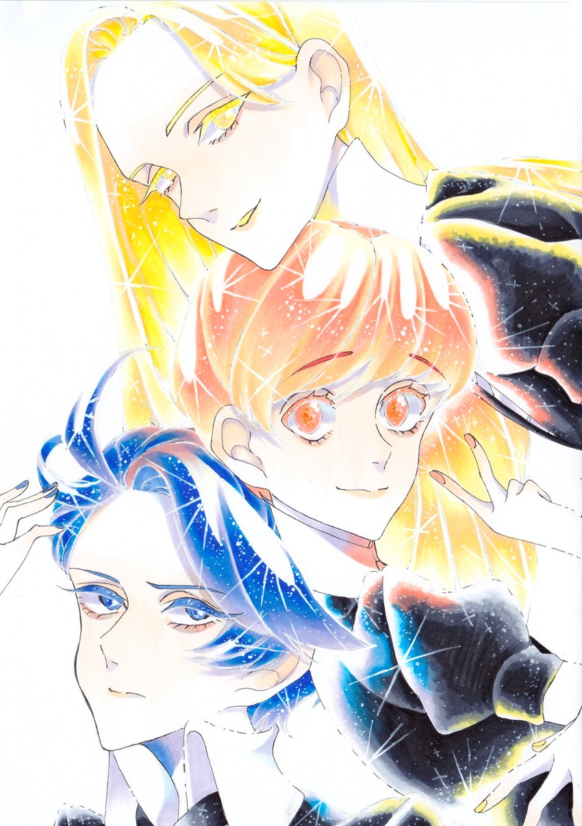 chrysoberyl, blue zoisite, and topaz (houseki no kuni) drawn by kanitohituzi