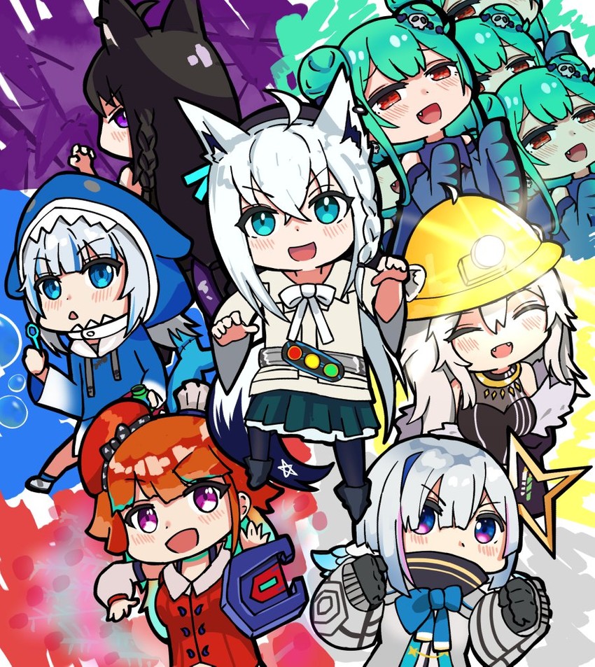 gawr gura, shirakami fubuki, takanashi kiara, amane kanata, shishiro botan, and 9 more (hololive and 3 more) drawn by harlequin-wheels