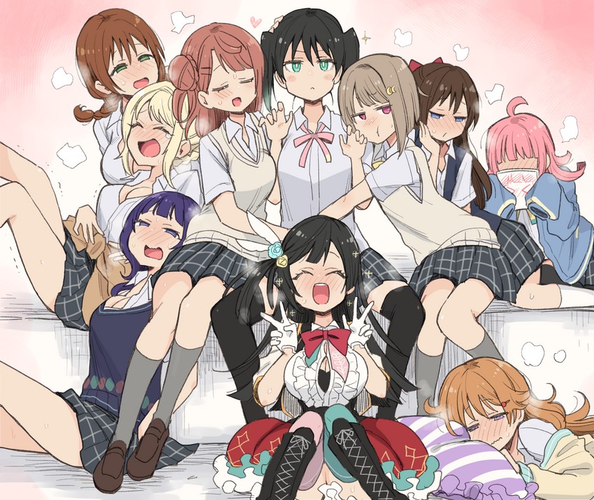 yuki setsuna, uehara ayumu, takasaki yu, osaka shizuku, tennoji rina, and 5 more (love live! and 2 more) drawn by indo_curry