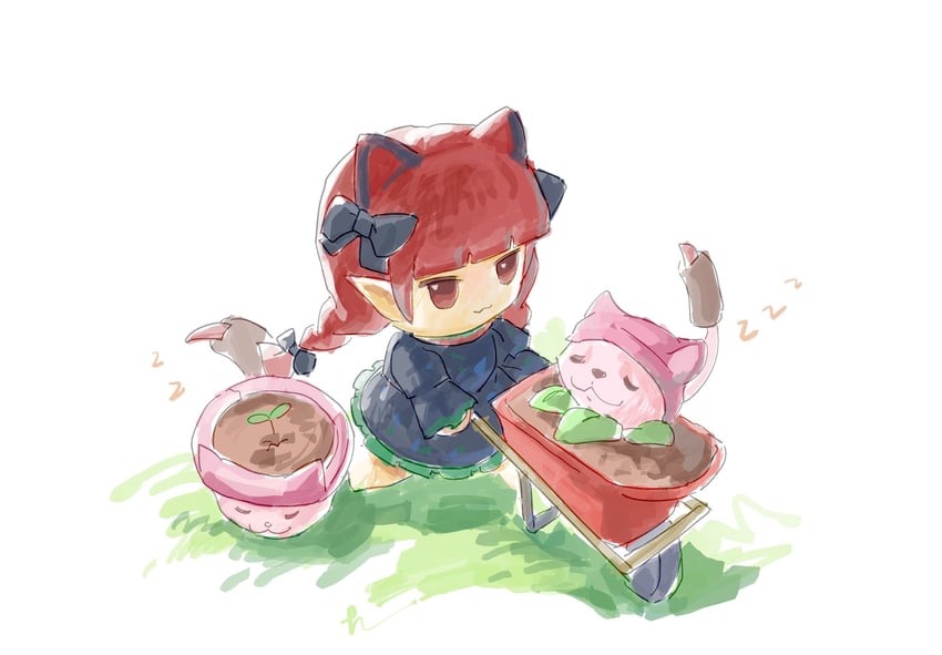 kaenbyou rin, cattail, and flower pot (touhou and 2 more) drawn by ge_dazuo