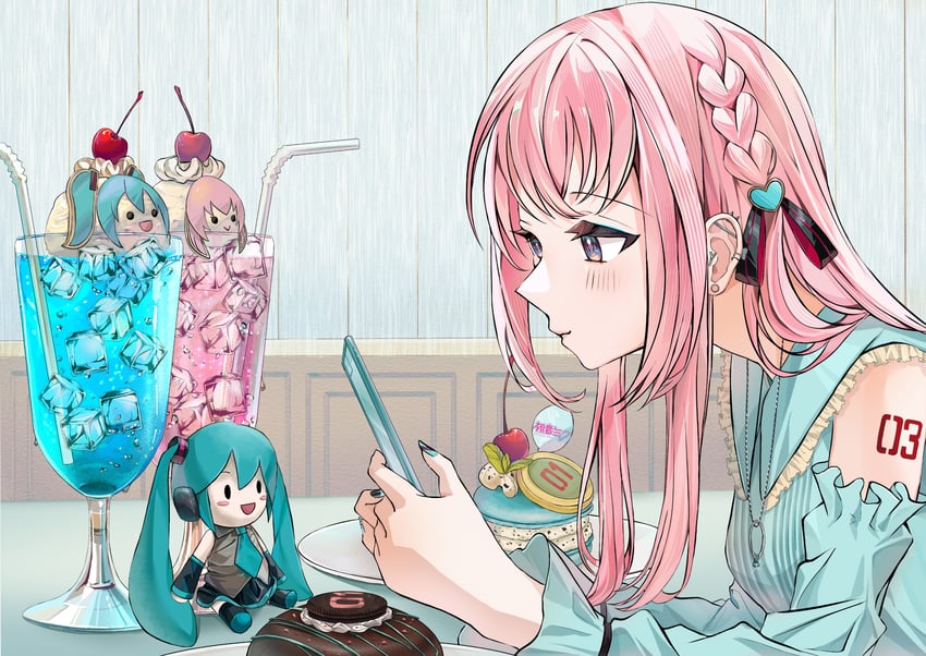 hatsune miku and megurine luka (vocaloid) drawn by ramika_(ramika0606)