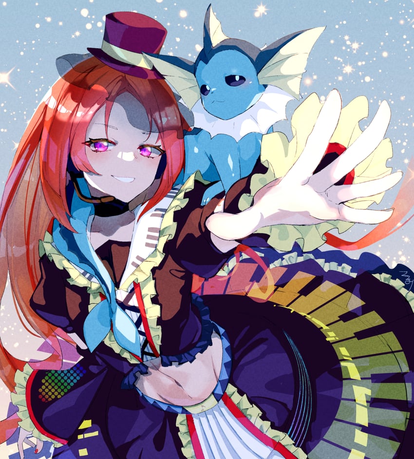 vaporeon and namine ritsu (pokemon and 1 more) drawn by torino_sasami
