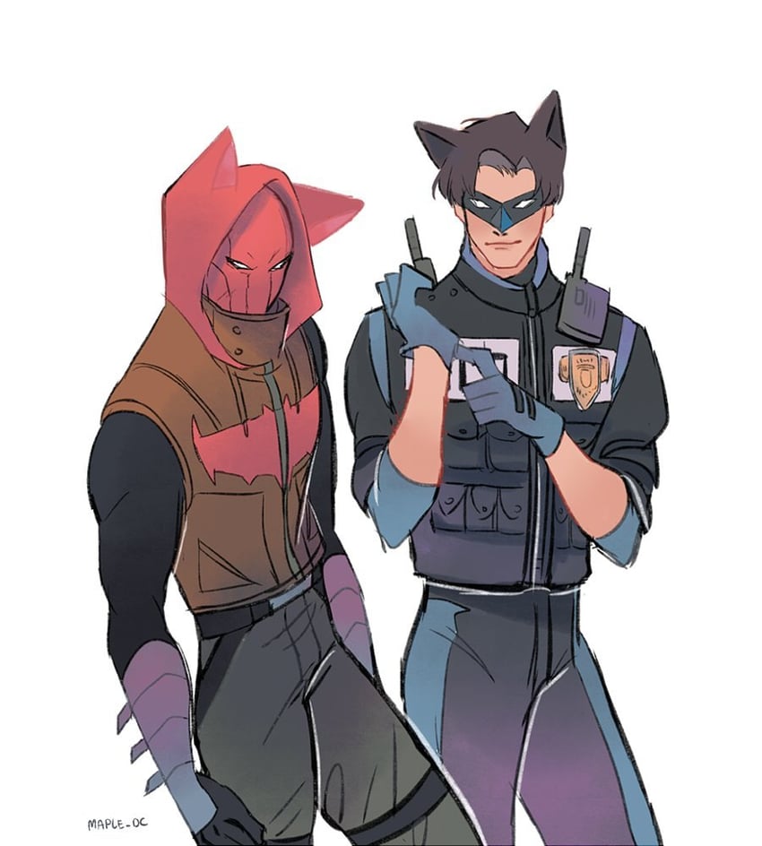 dick grayson, nightwing, and red hood (dc comics and 1 more) drawn by maple_dc