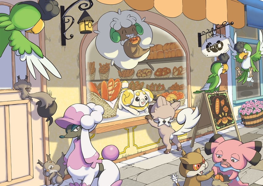 whimsicott, rockruff, fidough, furfrou, skwovet, and 3 more (pokemon) drawn by q-chan