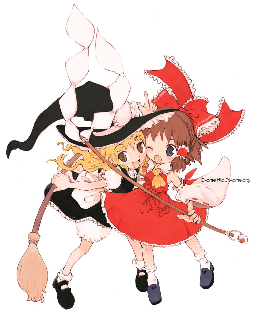 hakurei reimu and kirisame marisa (touhou) drawn by okome_(ricecandy)