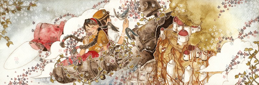 sheeta, pazu, and laputa robot (tenkuu no shiro laputa) drawn by lobbin