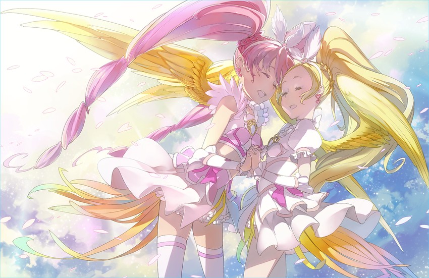 houjou hibiki, minamino kanade, cure melody, and cure rhythm (precure and 1 more) drawn by mikurou_(nayuta)