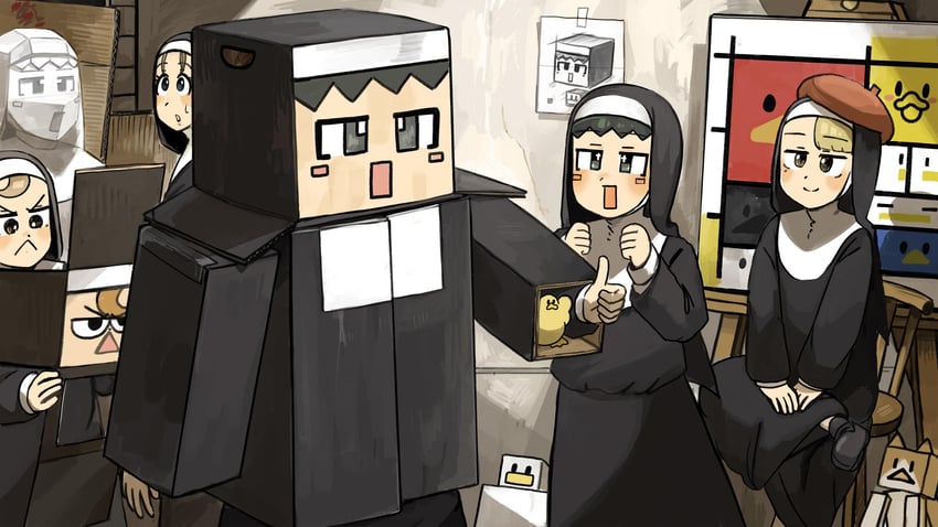 froggy nun, spicy nun, square nun, and eyelashes nun (little nuns) drawn by diva_(hyxpk)