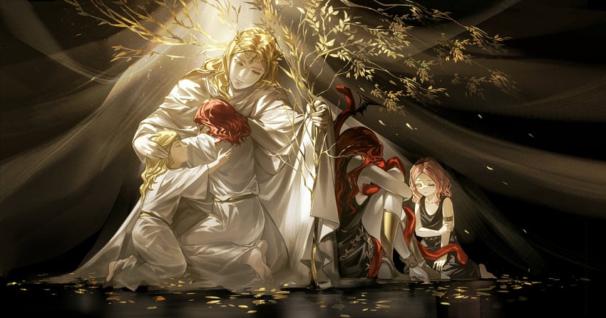 malenia blade of miquella, melina, miquella, messmer the impaler, and godwyn the golden (elden ring and 1 more) drawn by duoj_ji