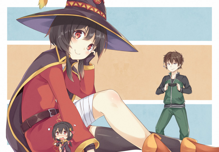 megumin, satou kazuma, and yunyun (kono subarashii sekai ni shukufuku wo!) drawn by bushinofuji