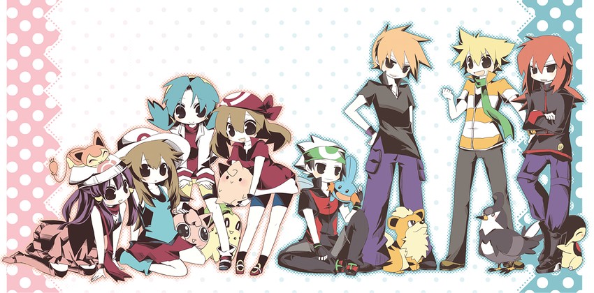 dawn, may, blue oak, leaf, brendan, and 11 more (pokemon and 5 more) drawn by nocana