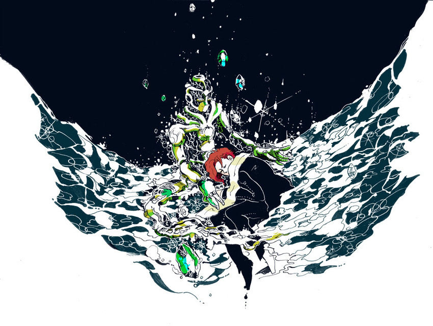 kakyoin noriaki and hierophant green (jojo no kimyou na bouken and 1 more) drawn by hirasawa