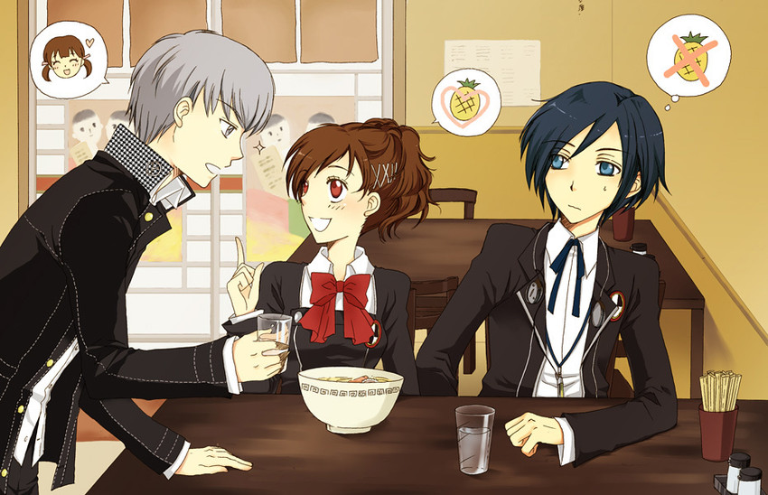 narukami yu, yuuki makoto, shiomi kotone, and doujima nanako (persona and 3 more) drawn by take_michi
