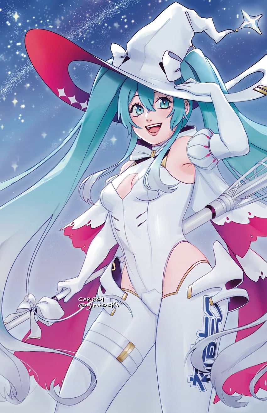 hatsune miku and racing miku (vocaloid and 1 more) drawn by gintoeki