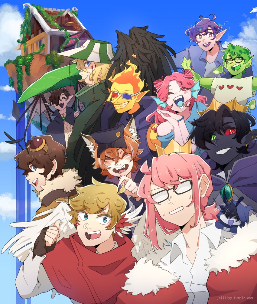 technoblade, ranboo, wilbur soot, ph1lza, tommyinnit, and 7 more (minecraft and 2 more) drawn by jellilyy
