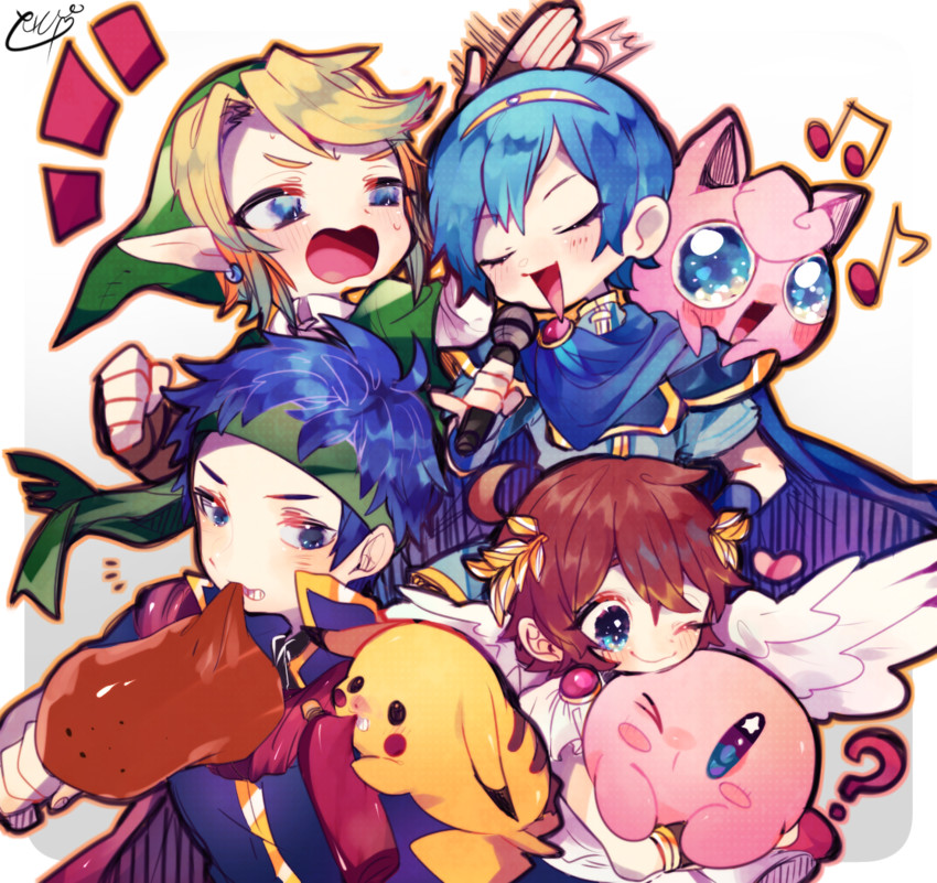 link, pikachu, kirby, ike, jigglypuff, and 2 more (pokemon and 9 more) drawn by repikinoko