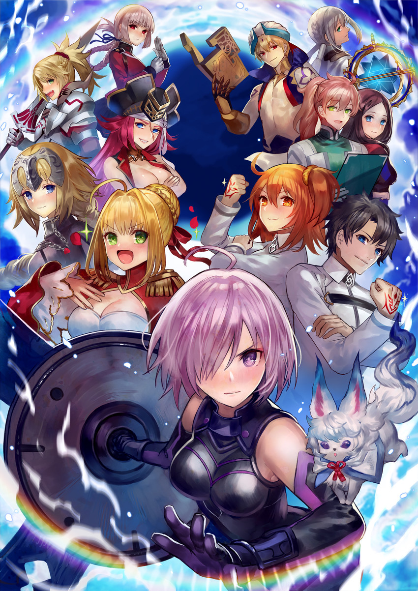 mash kyrielight, fujimaru ritsuka, nero claudius, jeanne d'arc, mordred, and 7 more (fate and 2 more) drawn by terai_(teraimorimori)