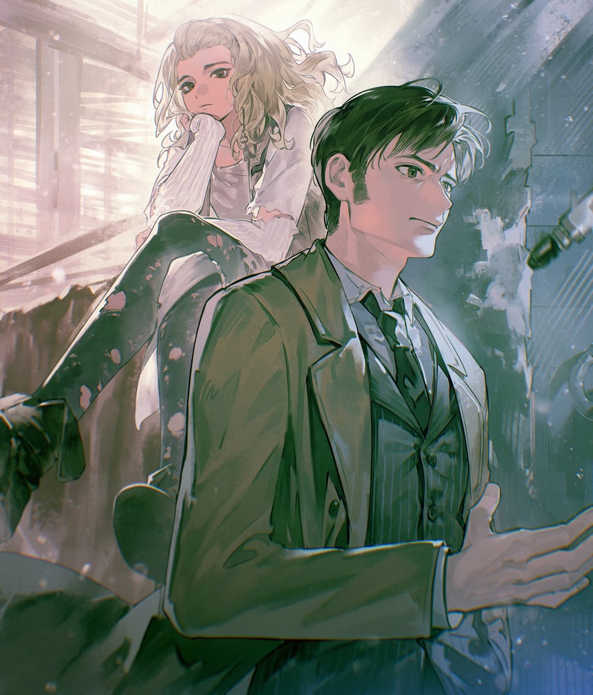 the doctor, tenth doctor, and rose tyler (doctor who) drawn by pudding49500
