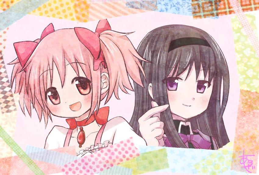 akemi homura and kaname madoka (mahou shoujo madoka magica) drawn by aroze