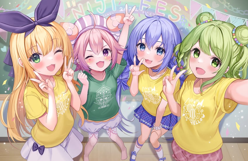 morinaka kazaki, mononobe alice, yuuki chihiro, and ushimi ichigo (nijisanji) drawn by akabane_(zebrasmise)
