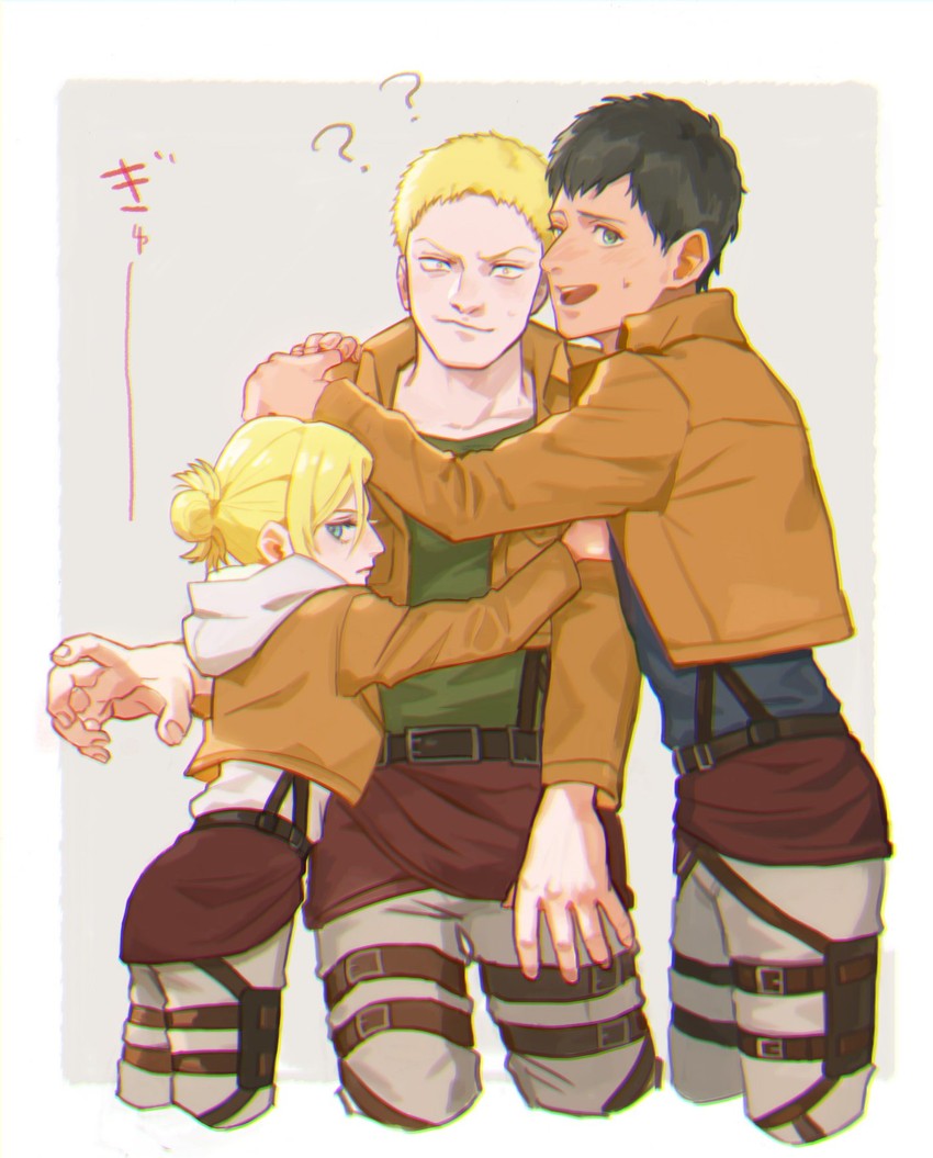 reiner braun, annie leonhart, and bertolt hoover (shingeki no kyojin) drawn by meipu_hm