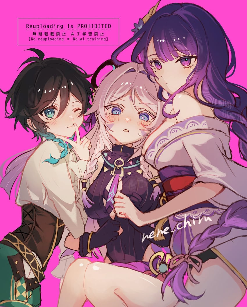 raiden shogun, venti, and citlali (genshin impact) drawn by nene_chiru