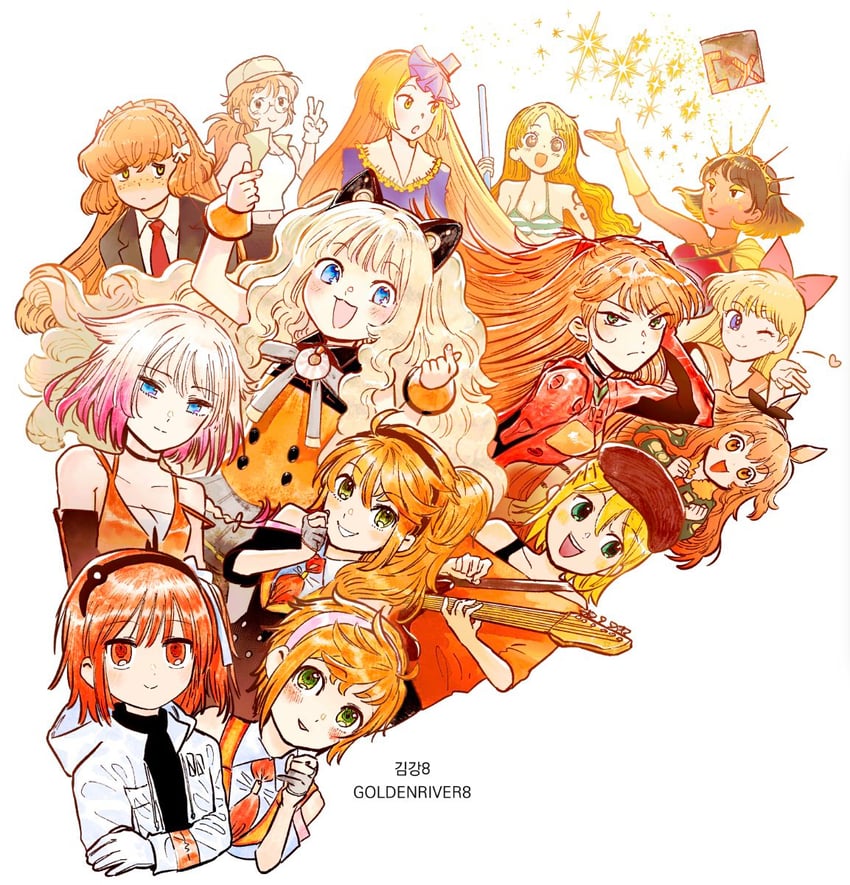 kagamine rin, souryuu asuka langley, nami, adachi rei, ishmael, and 10 more (vocaloid and 11 more) drawn by goldenriver8