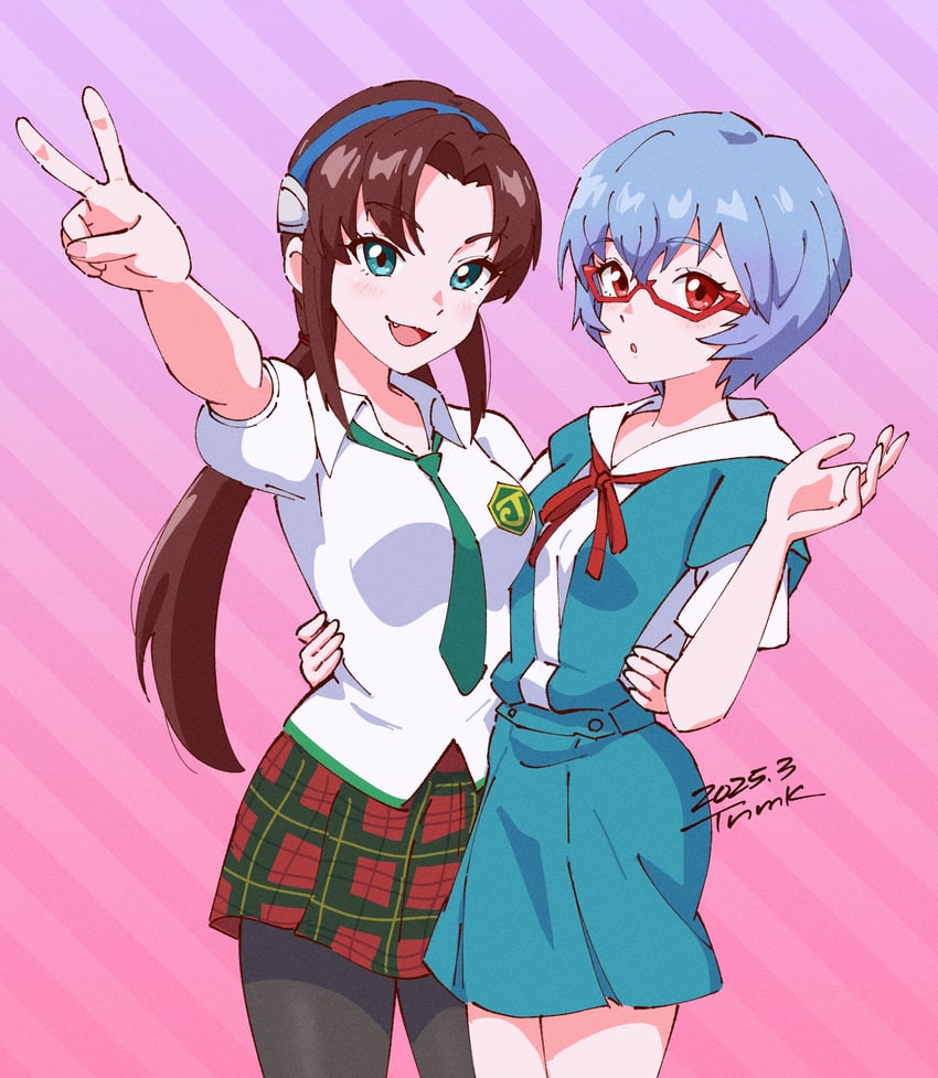 ayanami rei and makinami mari illustrious (neon genesis evangelion and 2 more) drawn by tsunemoku