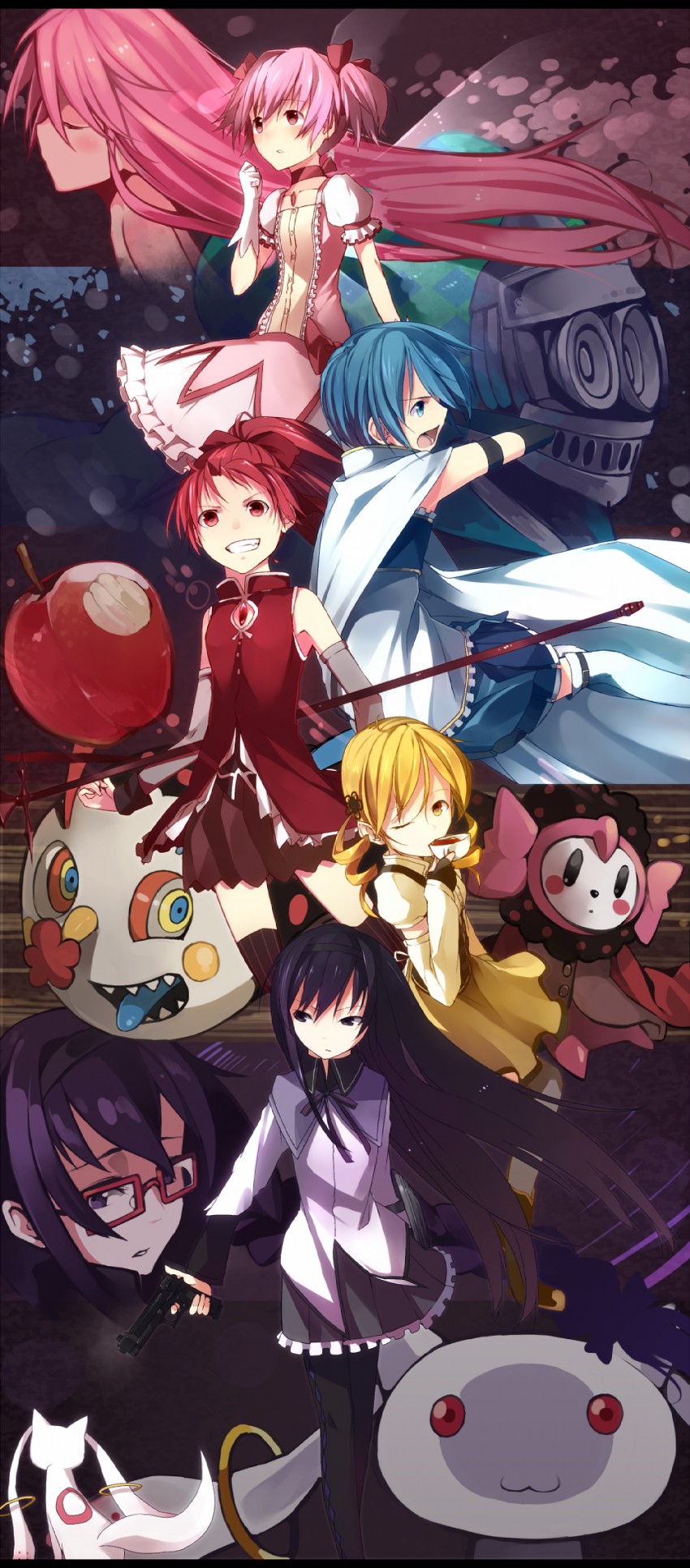 akemi homura, kaname madoka, miki sayaka, sakura kyoko, tomoe mami, and 3 more (mahou shoujo madoka magica) drawn by en@rain