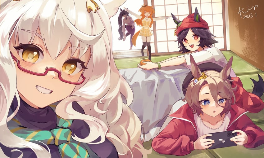 mayano top gun, narita brian, narita taishin, biwa hayahide, and winning ticket (umamusume) drawn by fwing55