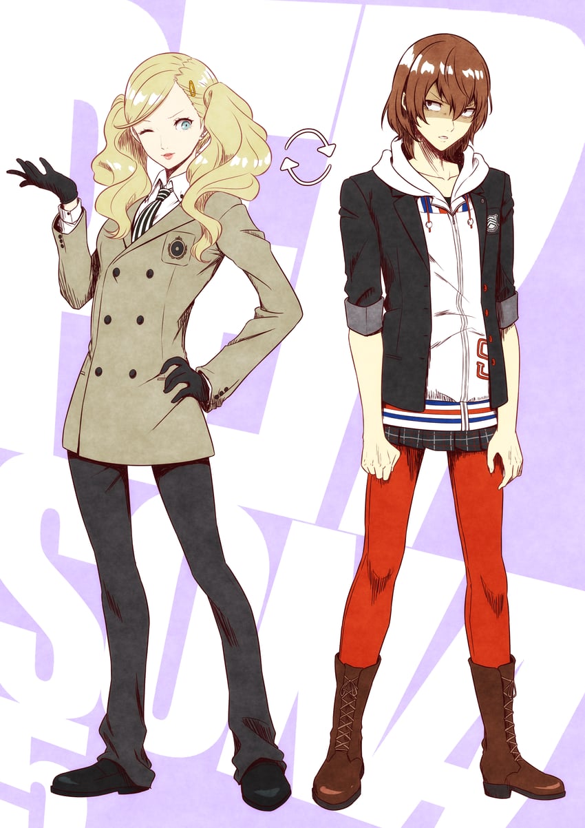 takamaki anne and akechi gorou (persona and 1 more) drawn by nusisippi