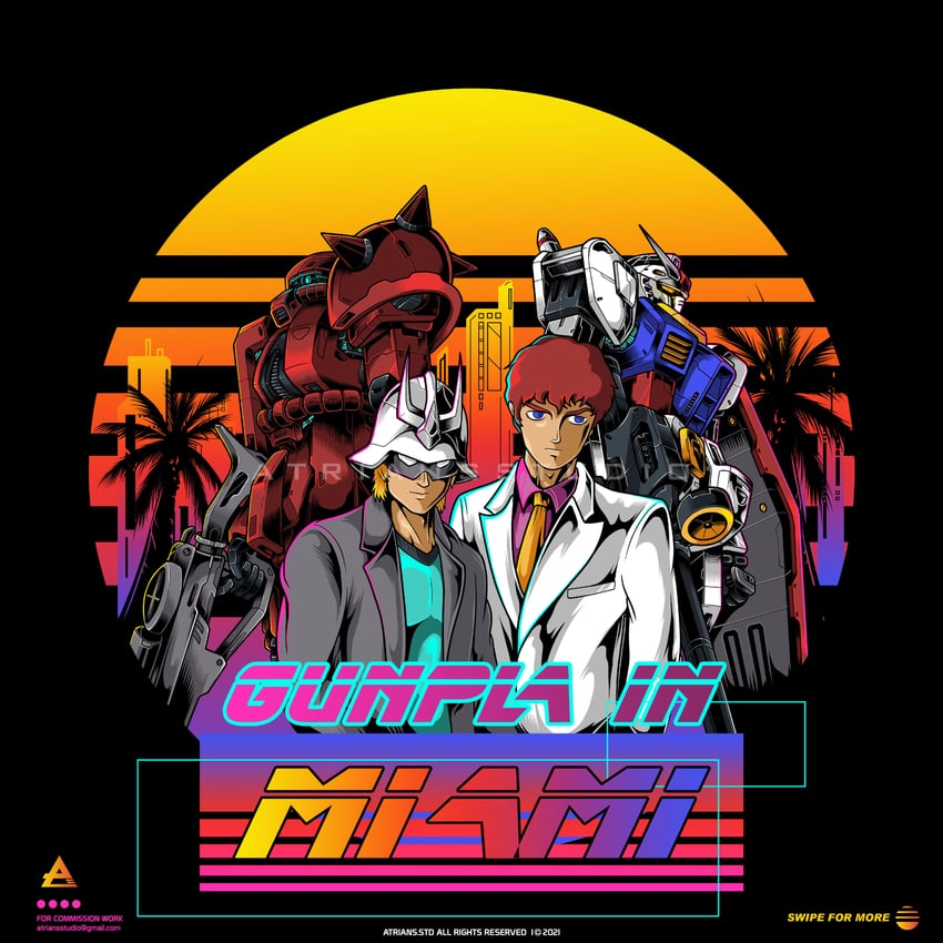 char aznable, rx-78-2 gundam, amuro ray, and zaku ii s char custom (gundam and 2 more) drawn by atriansstudio