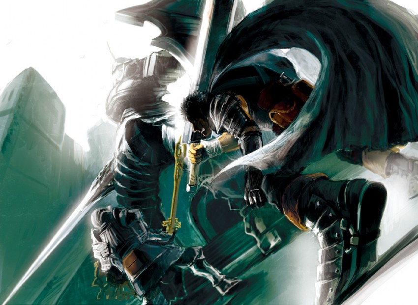 guts, ostrava of boletaria, and tower knight (berserk and 1 more) drawn by gyaro