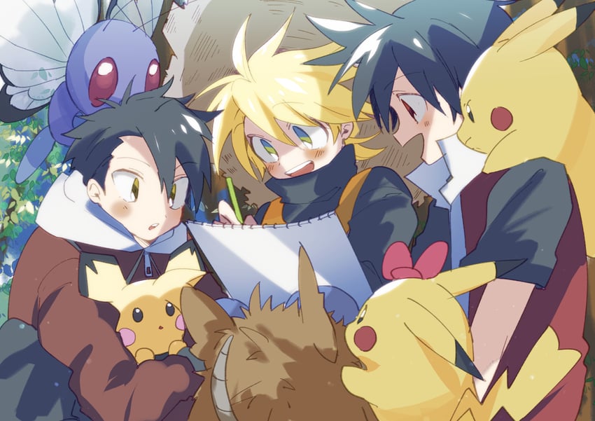 pikachu, red, ethan, pichu, yellow, and 5 more (pokemon and 1 more) drawn by marutoko45