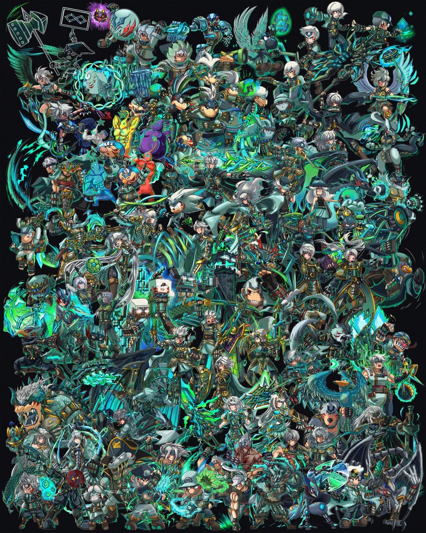 pikachu, pyra, kirby, mythra, samus aran, and 98 more (pokemon and 62 more) drawn by stoic_seraphim